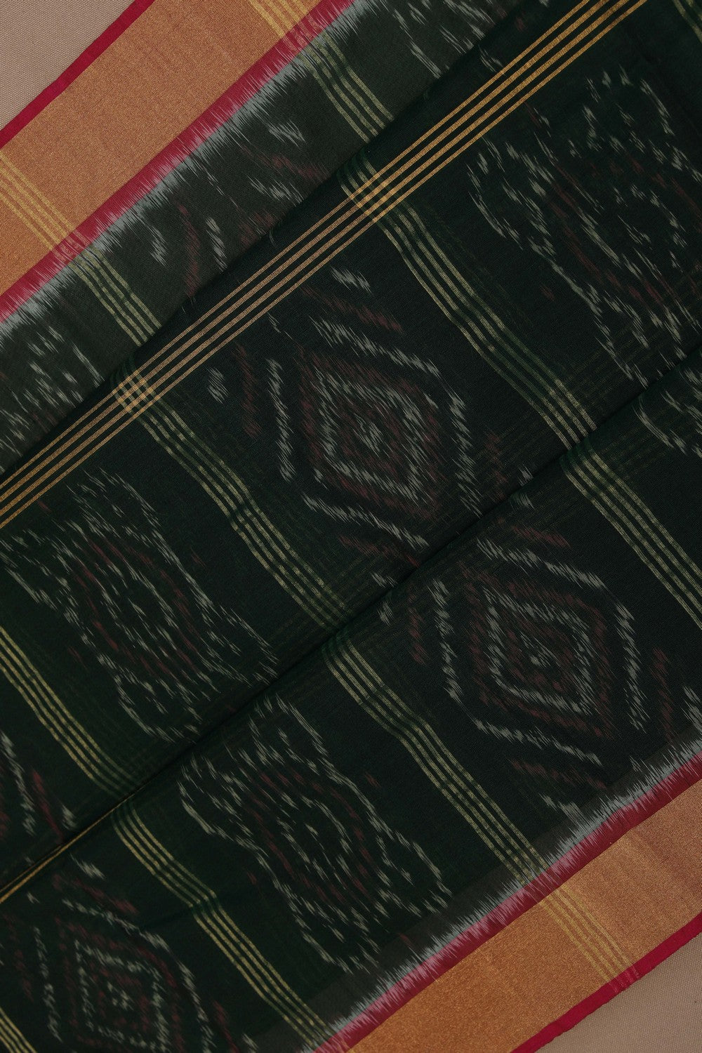Image of Ikat Cotton-Silk Green Saree